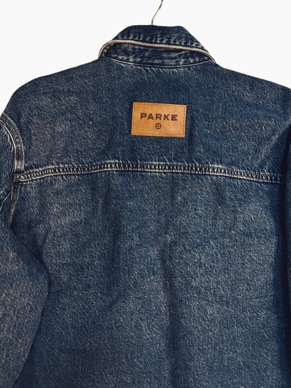 Parke Target Denim Shacket Shirt Jacket Dark Wash Oversized Button Front Sz XL - Picture 6 of 16